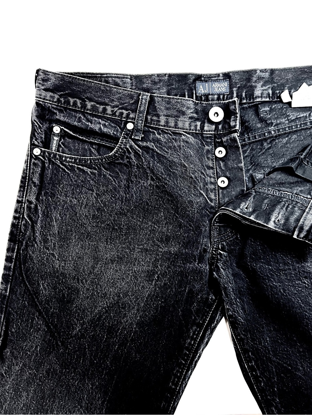Armani Jeans Slim Straight Black Denim with Button Fly Size W38 L33